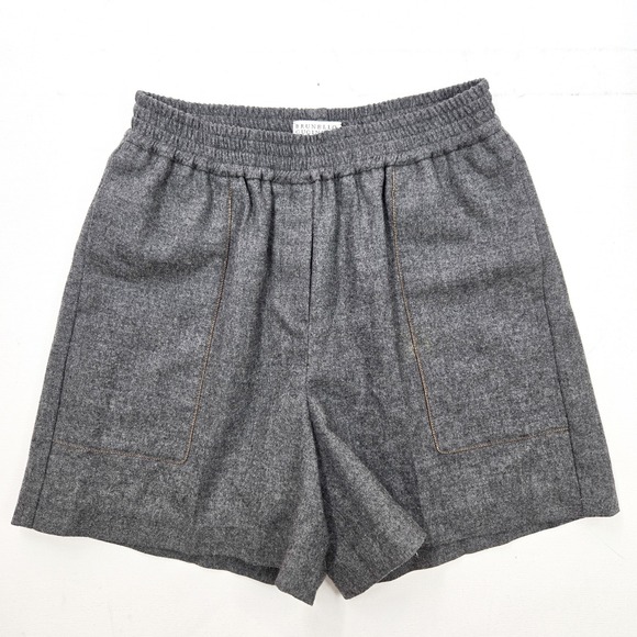 Brunello Cucinelli Elastic Pull On Shorts 8 Gray Italy Patch Pocket High Waist - Picture 1 of 9